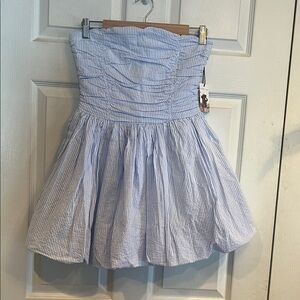 Sincerely Jules Strapless Dress in Blue and White